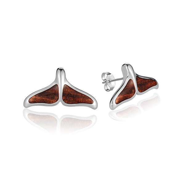 Hawaiian Jewelry Koa Wood Solid Silver Whaletail Earring - Hanalei Jeweler