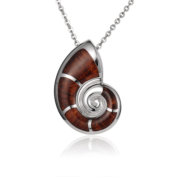 925 Sterling Silver Nautilus Shell with Koa Wood Inliad Pendant - Hanalei Jeweler