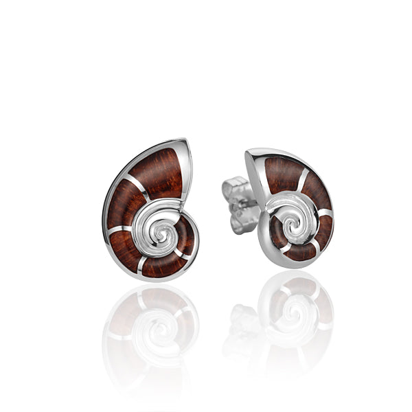 925 Sterling Silver Nautilus Shell with Koa Wood Inliad Earring Post Style - Hanalei Jeweler