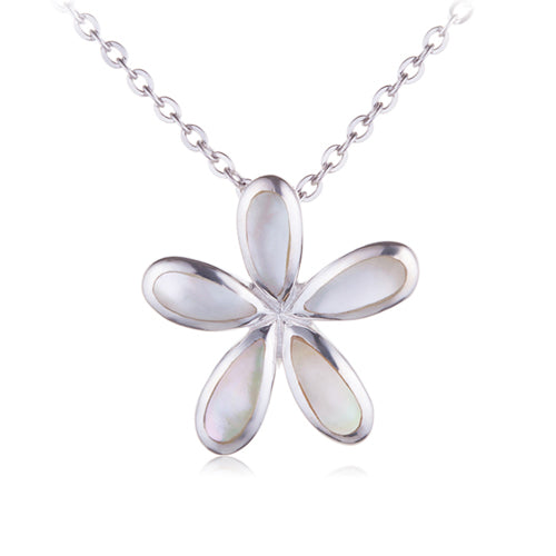 Plumeria Sterling Silver Pendant Mother-of-pearl Inlay(Chain Sold Separately) - Hanalei Jeweler