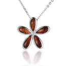 KOA Wood inlaid Sterling Silver Plumeria Pendant - Hanalei Jeweler