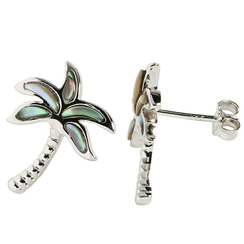 Sterling Silver Abalone Palm Tree Stud Earring - Hanalei Jeweler