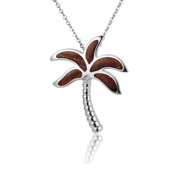 KOA Wood inlaid Sterling Silver Palm Tree Pendant - Hanalei Jeweler
