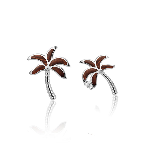KOA Wood inlaid Sterling Silver Palm Tree Earring - Hanalei Jeweler