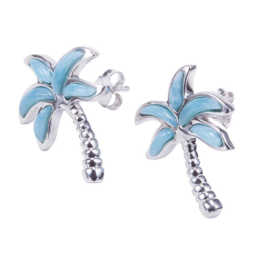 Larimar Sterling Silver Palm Tree Earring - Hanalei Jeweler