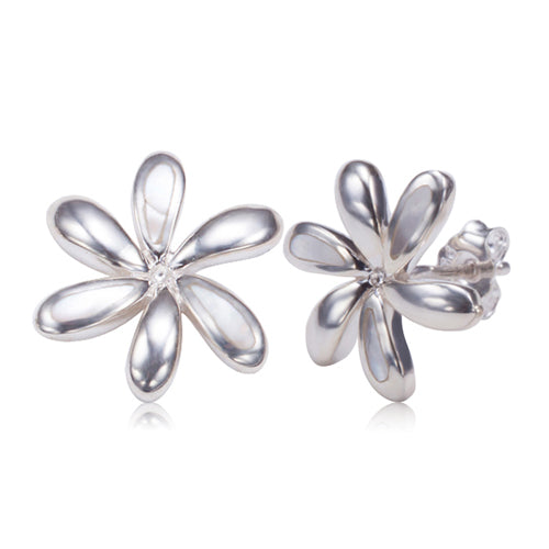 Plumeria Sterling Silver Post Earring Mother-of-pearl Inlay - Hanalei Jeweler