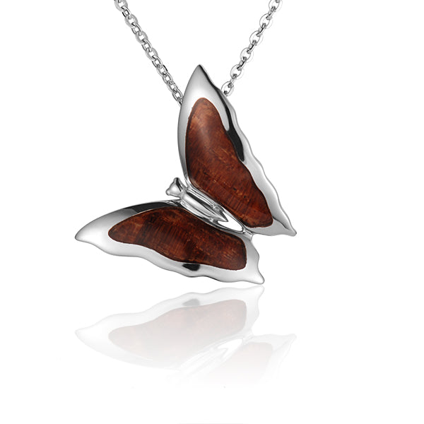 KOA Wood inlaid Sterling Silver Butterfly Pendant - Hanalei Jeweler