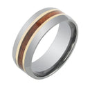 Tantalum with 14K Yellow Gold and Koa Wood Inlaid Wedding Ring Barrel 8mm