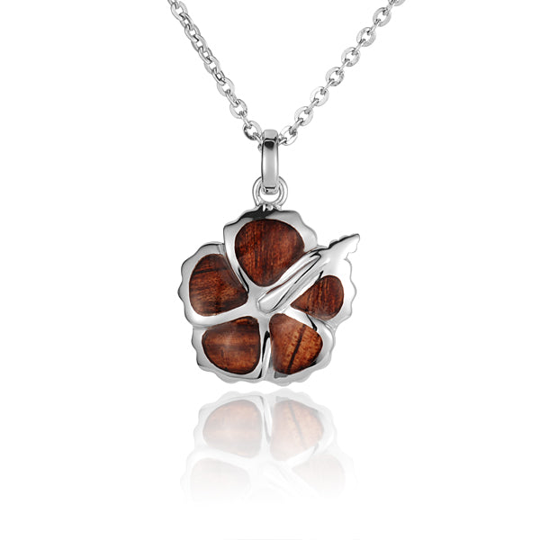 KOA Wood inlaid Sterling Silver Hibiscu Pendant - Hanalei Jeweler