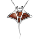 Koa Wood Inliad Sterling Silver Monta Ray Pendant - Hanalei Jeweler
