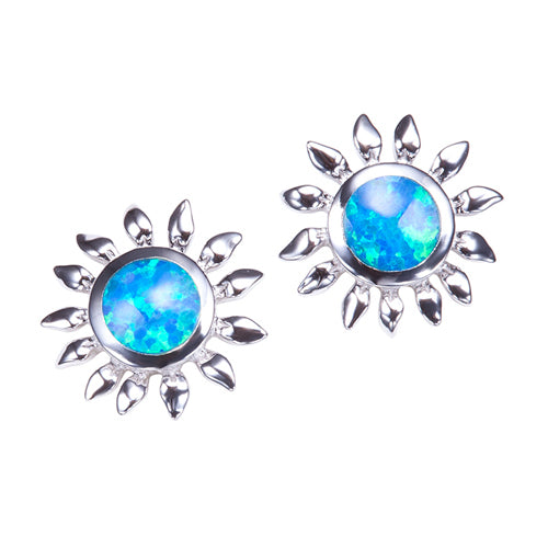 Sunflower Sterling Silver Opal Inlay Earring Post Style - Hanalei Jeweler