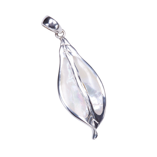 Sterling Silver Maile Leaf Mother-of-peal Inlay Pendant(Chain Sold Separately) - Hanalei Jeweler