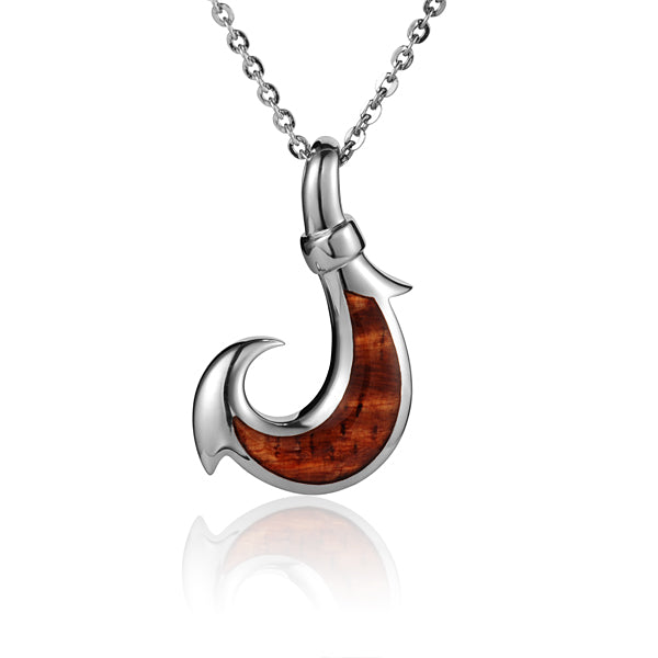 925 Sterling Silver Koa Wood Inlaid Fish Hook Pendant(S) - Hanalei Jeweler