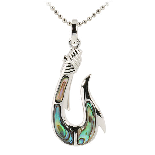 Sterling Silver Abalone Fish Hook Pendant - Hanalei Jeweler