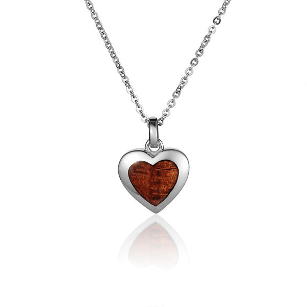 Hawaiian Jewelry Koa Wood inlaid Solid Silver Heart Pendant - Hanalei Jeweler