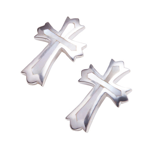 Sterling Silver Cross Stud Earring with Mother-of-pearl Inlay - Hanalei Jeweler