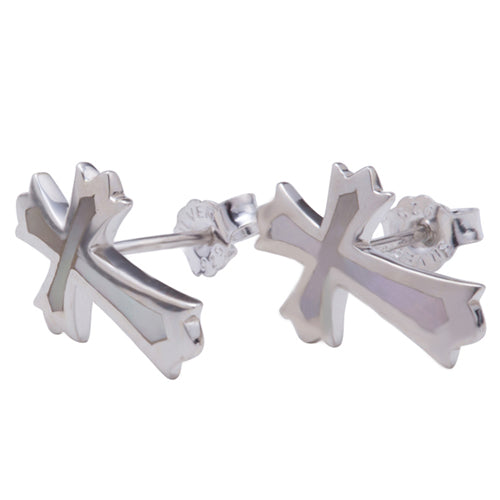 Sterling Silver Cross Stud Earring with Mother-of-pearl Inlay - Hanalei Jeweler