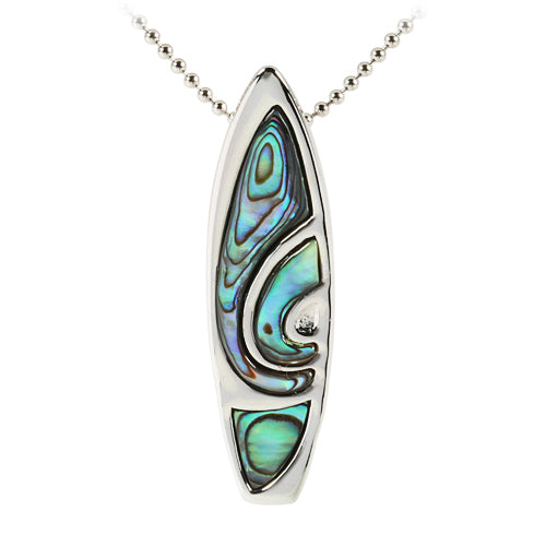 Sterling Silver Surf Abalone Surfboard Pendant - Hanalei Jeweler
