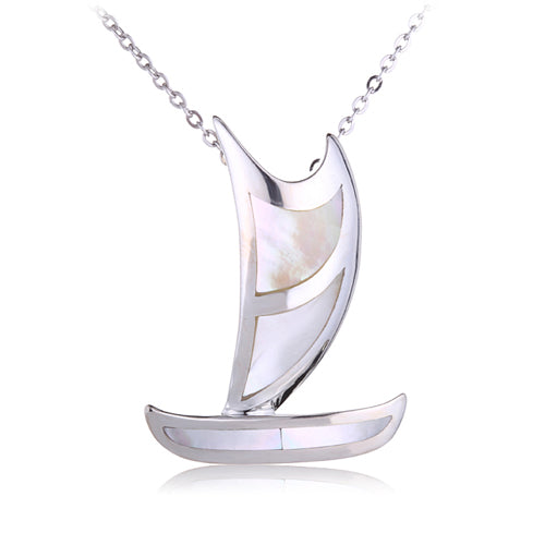 Polynesian Voyaging Canoe Sterling Silver Pendant with Mother-of-pearl Inlay Large(Chain Sold Separately) - Hanalei Jeweler
