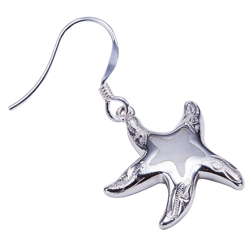 Sterling Silver Starfish Hook Earring With Scrolling and Mother-of Pearl Inlay - Hanalei Jeweler