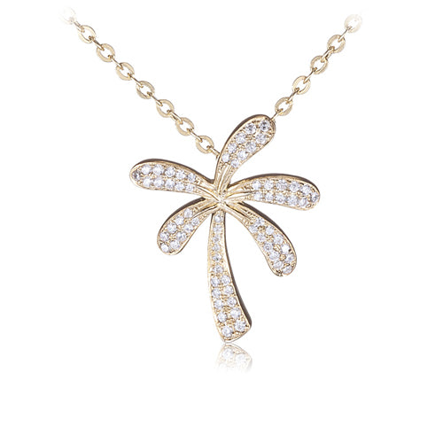 Palm Tree Sterling Silver Pendant Yellow Gold Plated Pave Cubic Zirconia(Chain Sold Separately) - Hanalei Jeweler