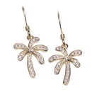 Palm Tree Sterling Silver Hook Earring Yellow Gold Plated Cubic Pave Zirconia - Hanalei Jeweler