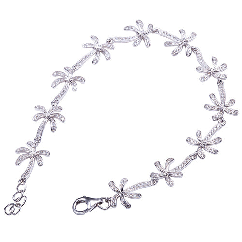 Palm Tree Sterling Silver Bracelet Pave Cubic Zirconia - Hanalei Jeweler