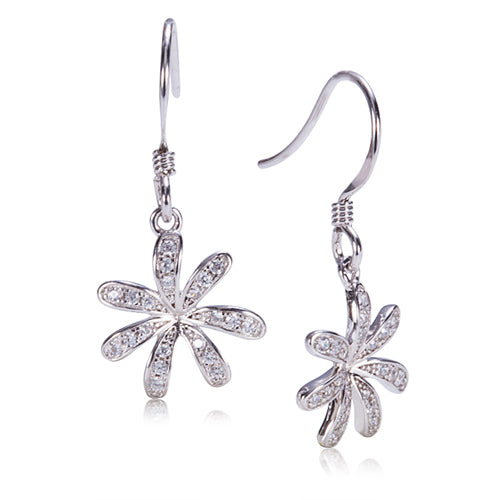 Sterling Silver Tiare Hook Earring Pave Cubic Zirconia - Hanalei Jeweler