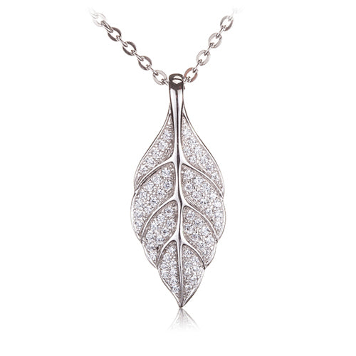 Sterling Silver Pave Cubic Zirconia Maile Leaf Pendant(Chain Sold Separately) - Hanalei Jeweler