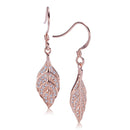 Sterling Silver Pink Gold Plated Pave Cubic Zirconia Maile Leaf Earring - Hanalei Jeweler
