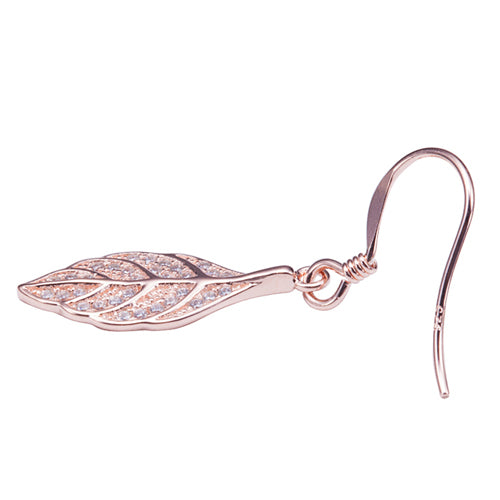 Sterling Silver Pink Gold Plated Pave Cubic Zirconia Maile Leaf Earring - Hanalei Jeweler