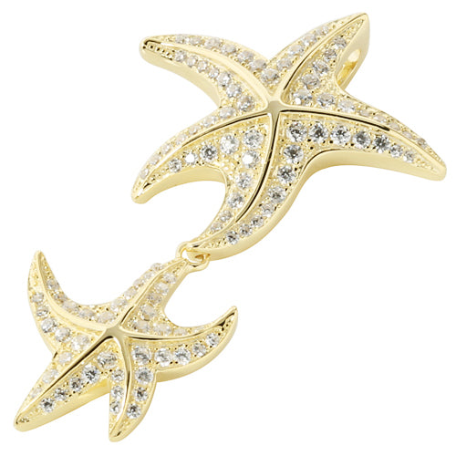Sterling Silver Yellow Gold Plated Double Starfish Pave CZ Pendant - Hanalei Jeweler