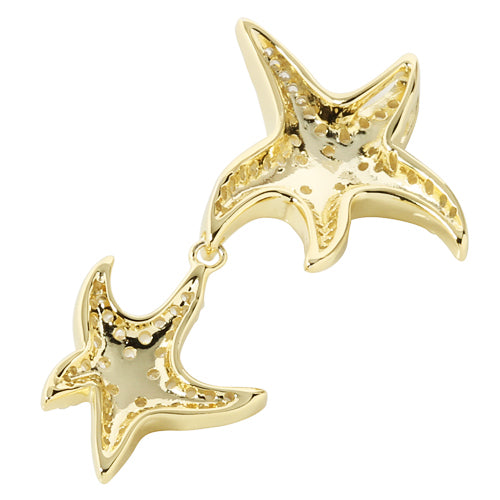 Sterling Silver Yellow Gold Plated Double Starfish Pave CZ Pendant - Hanalei Jeweler