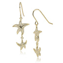 Yellow Gold Plated Sterling Silver Double Starfish Pave CZ Hook Earring - Hanalei Jeweler