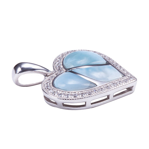 Larimar CZ Inlaid Sterling Silver Heart Pendant(Chain Sold Separately) - Hanalei Jeweler