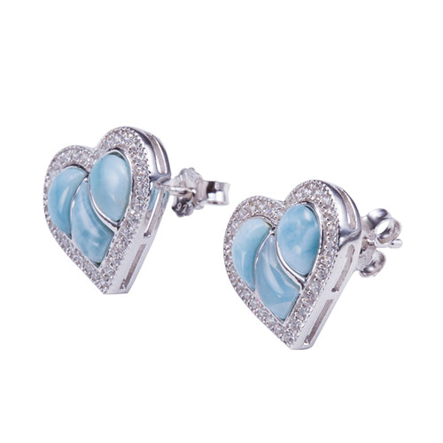 Larimar CZ Inlaid Sterling Silver Heart Post Earring - Hanalei Jeweler