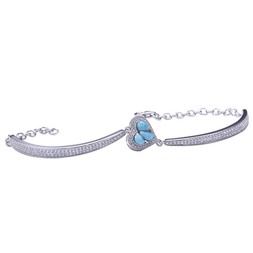 Larimar CZ Inlaid Sterling Silver Heart Bracelet - Hanalei Jeweler