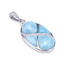 Sterling Silver Oval Pendant Larimar CZ Inlaid(Chain Sold Separately) - Hanalei Jeweler