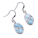 Sterling Silver Oval Hook Earring Larimar CZ Inlaid - Hanalei Jeweler