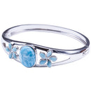Sterling Silver Larimar Bangle Bracelet with Two Plumerias and one Oval - Hanalei Jeweler