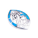 Sterling Silver Palm Tree Dolphin in Leaf Shape Opal Pendant(Chain Sold Separately) - Hanalei Jeweler