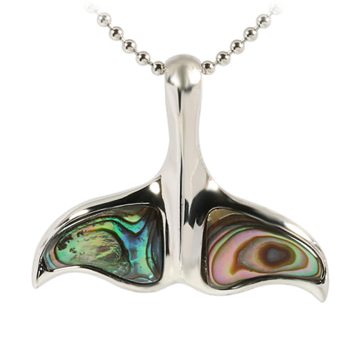 Abalone Sterling Silver Big Whale Tail Pendant Rhodium - Hanalei Jeweler