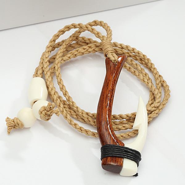 Wood/Bone Small Fish Hook Necklace 20x52mm