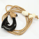 Black Bone Plain Fish Hook Necklace Brown Cord 25x45mm