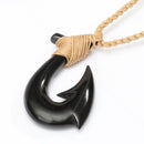 Black Bone Plain Fish Hook Necklace Brown Cord 25x45mm