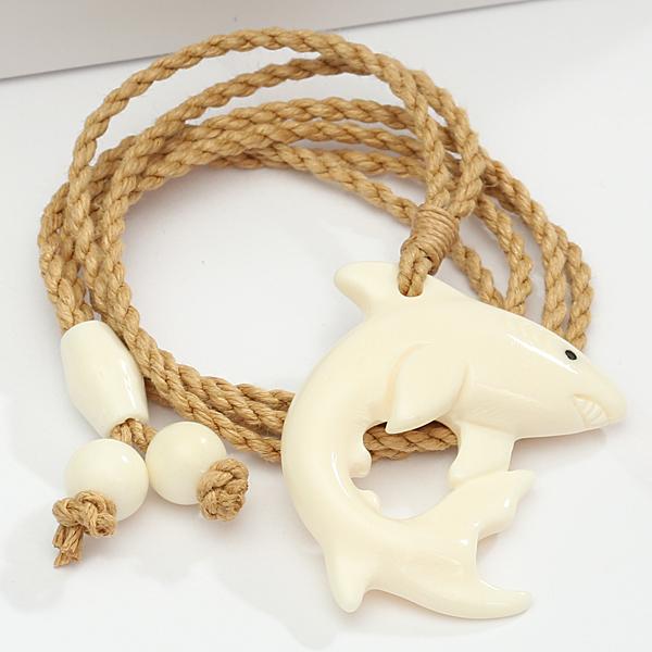 Buffalo Bone Diving Shark Necklace 33x32mm