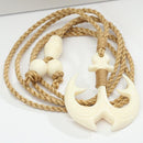 Buffalo Bone Anchor Necklace w/Carving Brown Cord 32x38mm