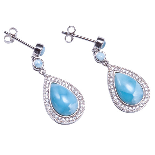Sterling Silver Larimar Water Drop Stud Earring with Cubic Zirconia Inlay - Hanalei Jeweler