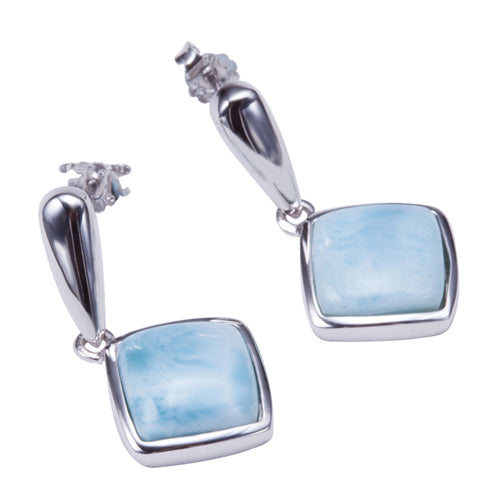 Larimar Inlay Diamond Shape Sterling Silver Stud Earring - Hanalei Jeweler