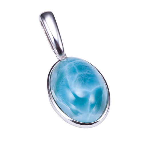 Sterling Silver Oval Shape With Larimar Inlay Pendant(Chain Sold Separately) - Hanalei Jeweler